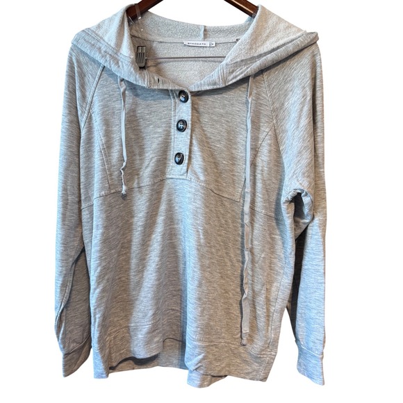 Staccato Tops - Staccato Womens Grey Henley Button Hoodie Sweatshirt Style 18492 Size Medium